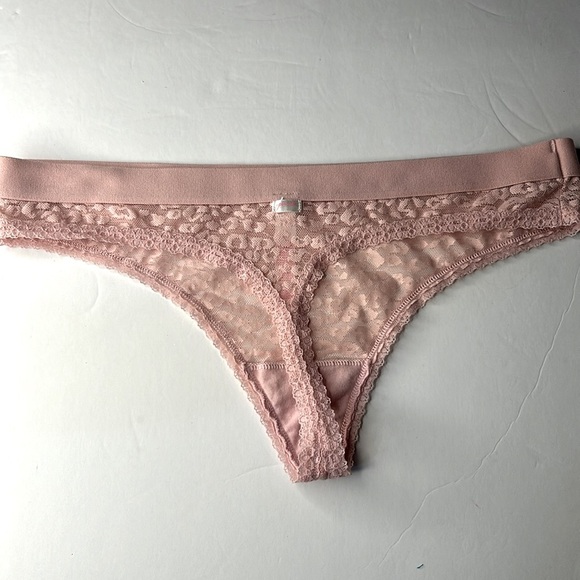 PINK Victoria’s Secret Dusty Rose Sheer Leopard Lace Mesh Thong Panties Sz M NEW - Picture 11 of 17
